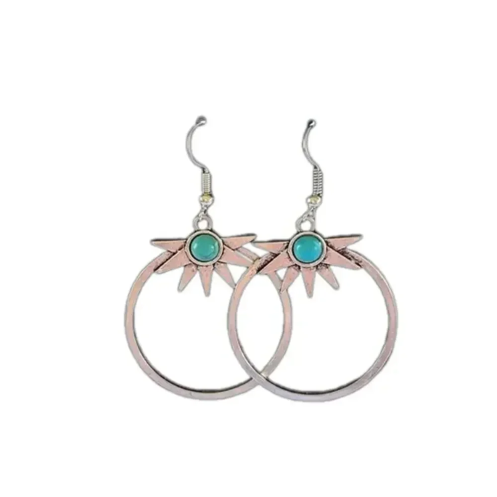 New earrings bohemian spike earrings silver tone‎ faux turquoise earrings